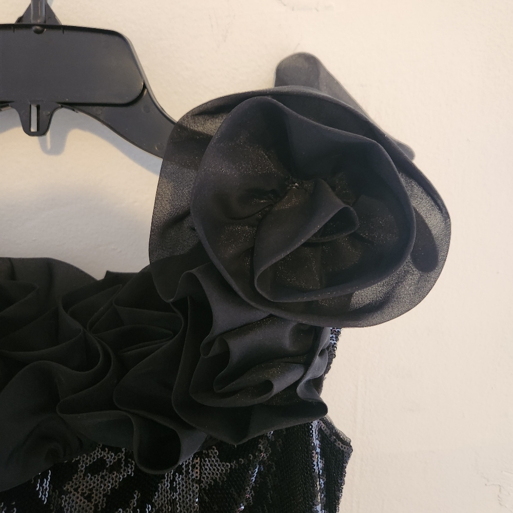 Aidan Mattox Black Sequin Off-Shoulder Mini Cocktail Dress Black NWOT 10 - Picture 7 of 8